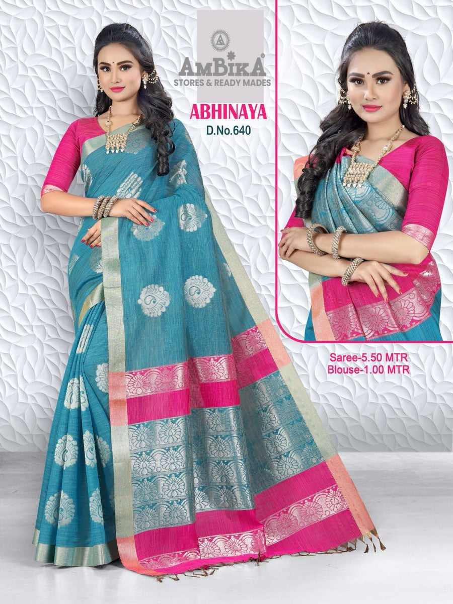 ABHINAYA SILK COTTON Saree with Zari Butta with Blouse Piece for Womens