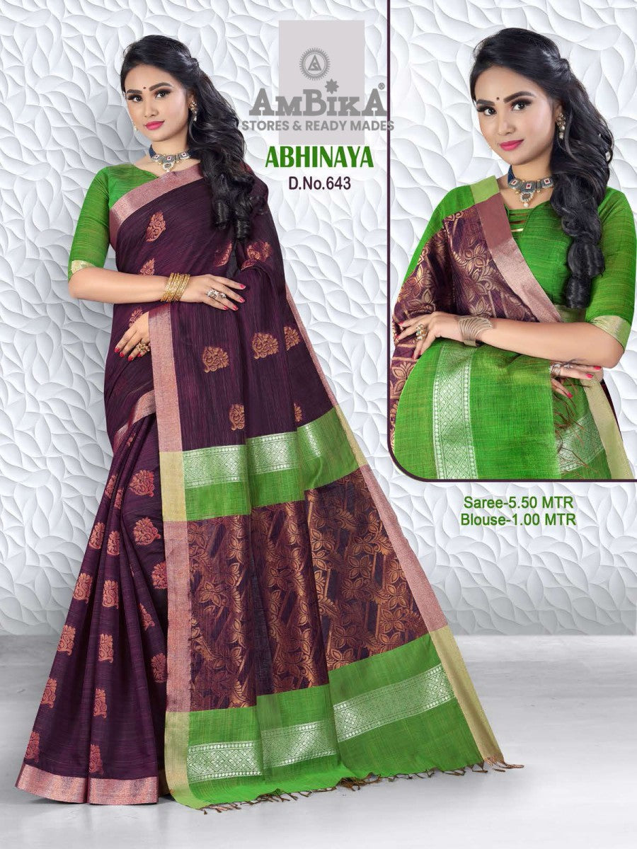 ABHINAYA SILK COTTON Saree with Zari Butta with Blouse Piece for Womens