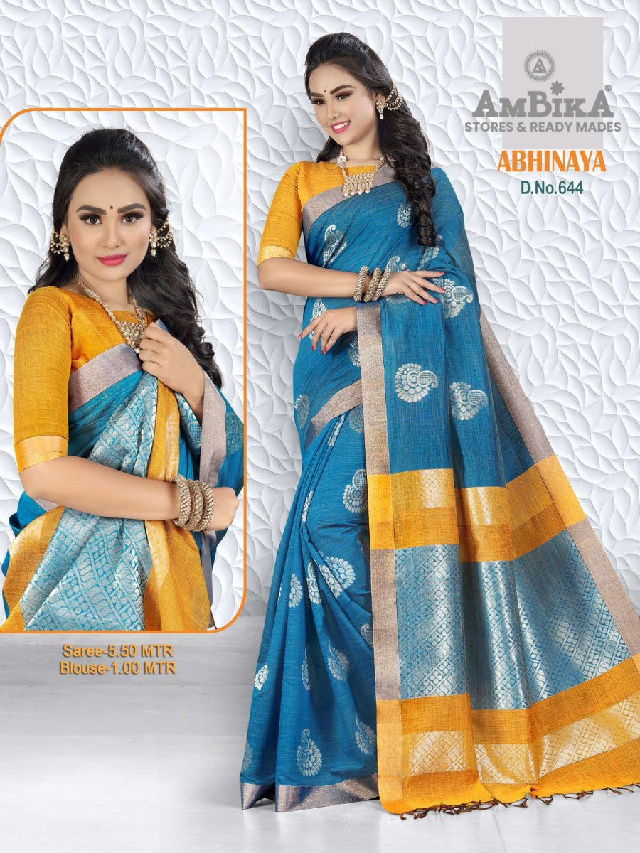 ABHINAYA SILK COTTON Saree with Zari Butta with Blouse Piece for Womens