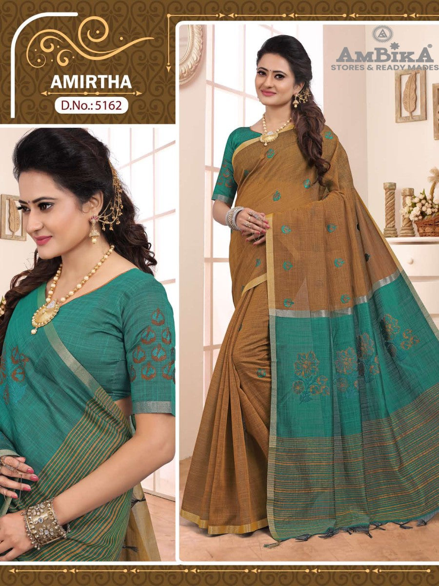 AMIRTHA SILK COTTON SAREE with Zari Butta with Blouse Piece for Womens