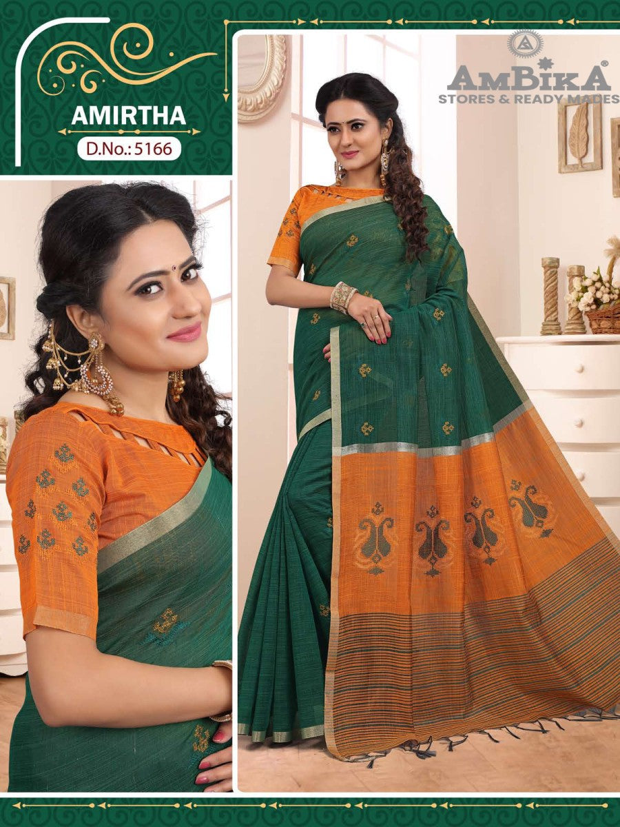 AMIRTHA SILK COTTON SAREE with Zari Butta with Blouse Piece for Womens