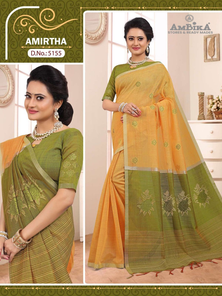 AMIRTHA SILK COTTON SAREE with Zari Butta with Blouse Piece for Womens