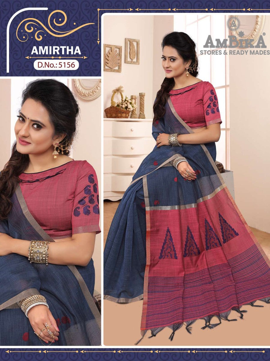 AMIRTHA SILK COTTON SAREE with Zari Butta with Blouse Piece for Womens