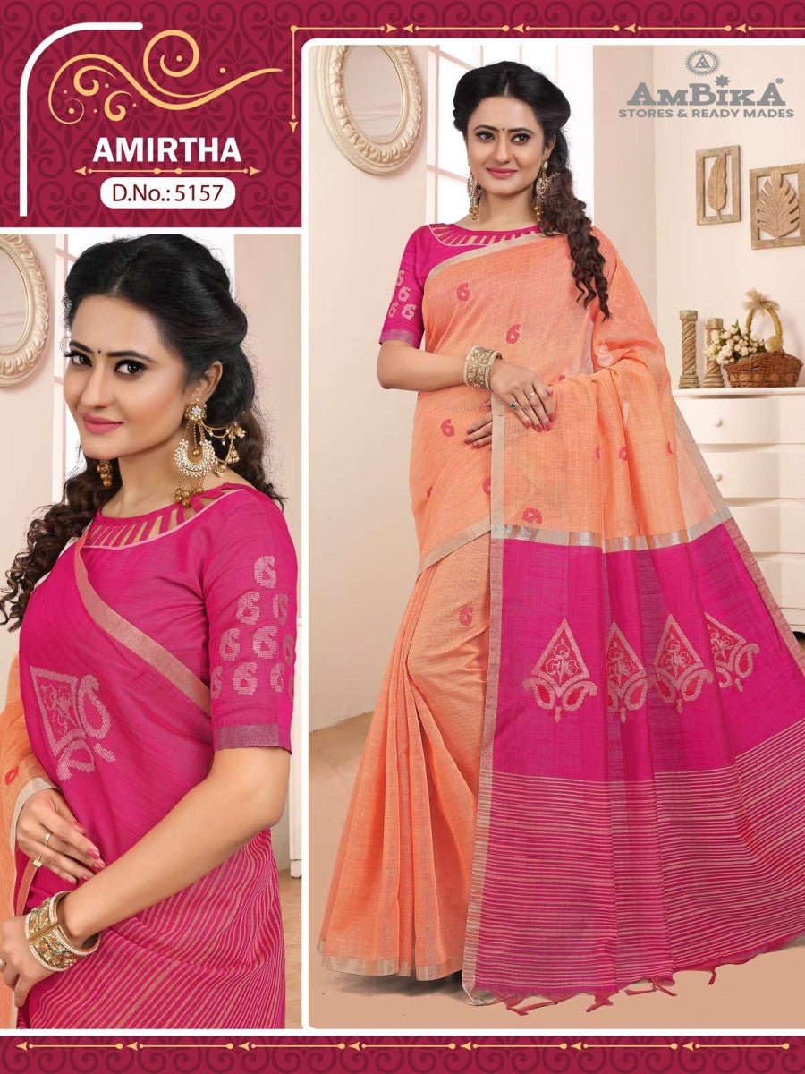 AMIRTHA SILK COTTON SAREE with Zari Butta with Blouse Piece for Womens