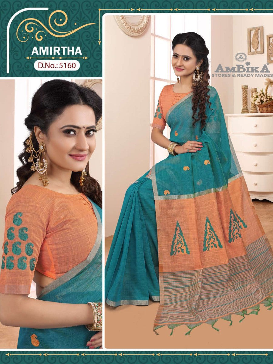 AMIRTHA SILK COTTON SAREE with Zari Butta with Blouse Piece for Womens