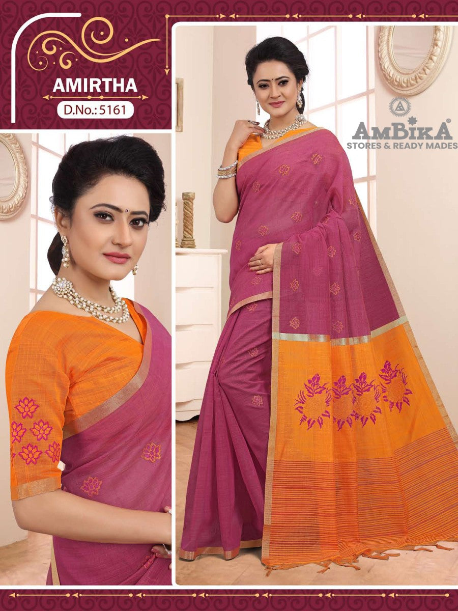 AMIRTHA SILK COTTON SAREE with Zari Butta with Blouse Piece for Womens