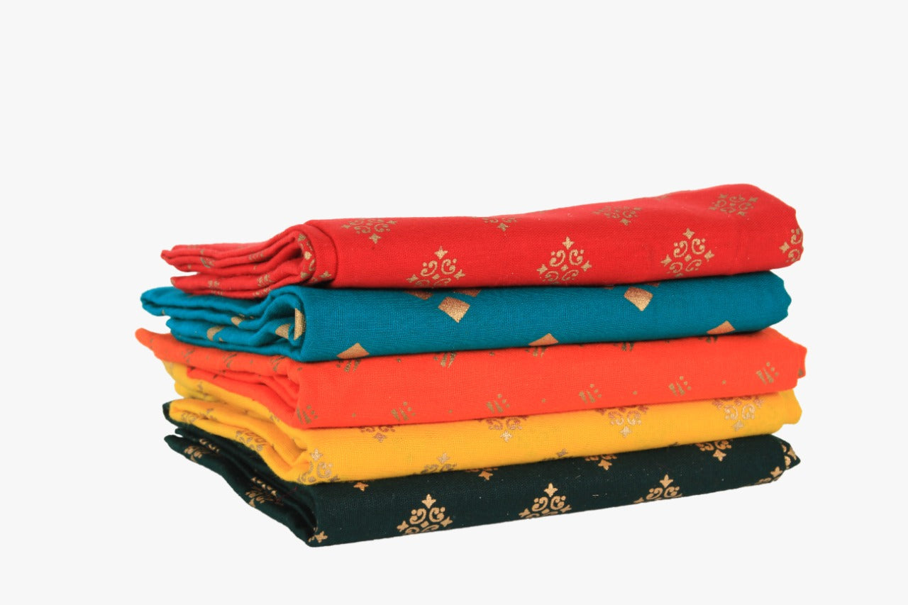 Cotton Blouse Material 1metre | Combo Set of 5 | Gold Printed Blouse
