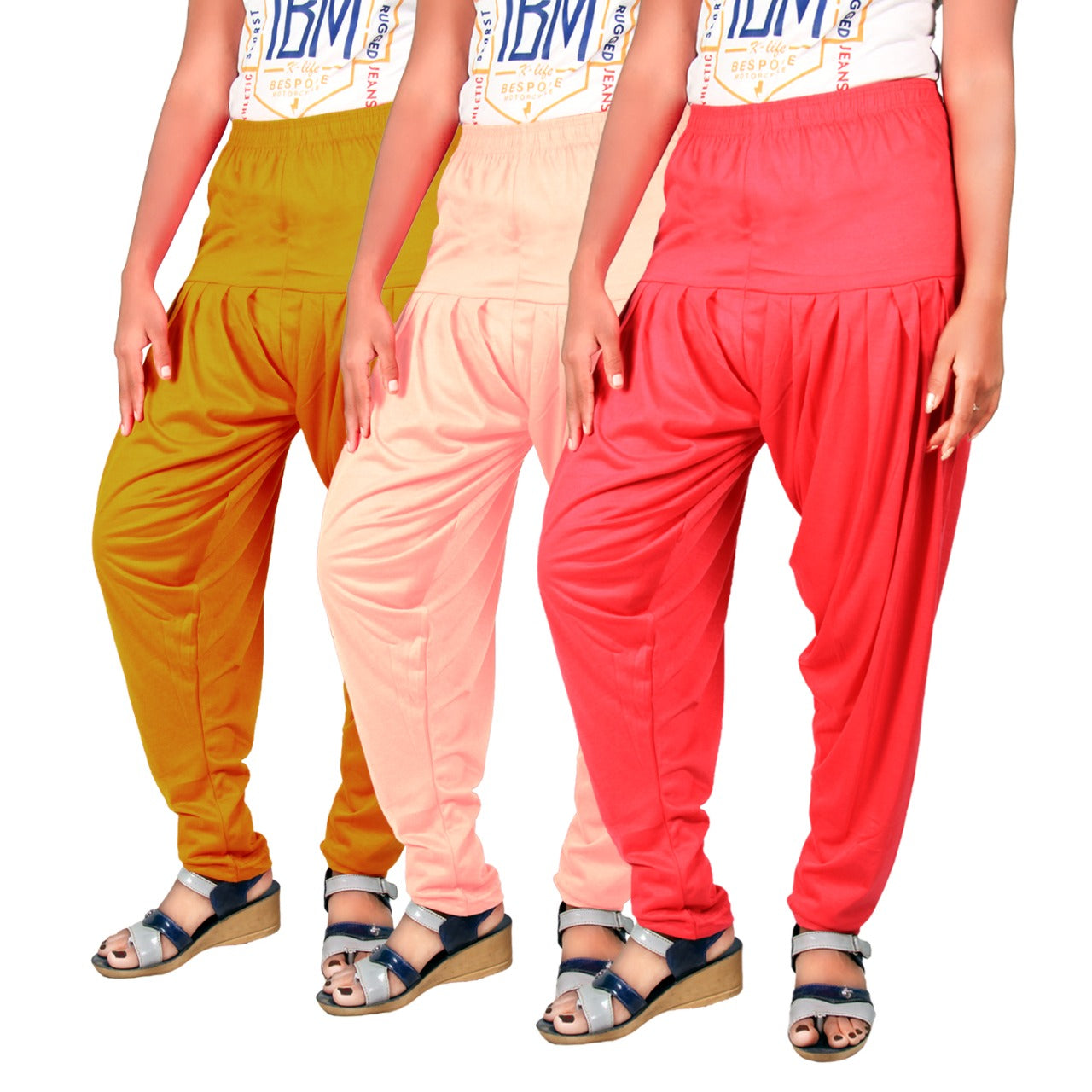 Combo Pack of 3 Cotton Viscose Lycra Dhoti Patiyala Salwar Bottom Pants for Women