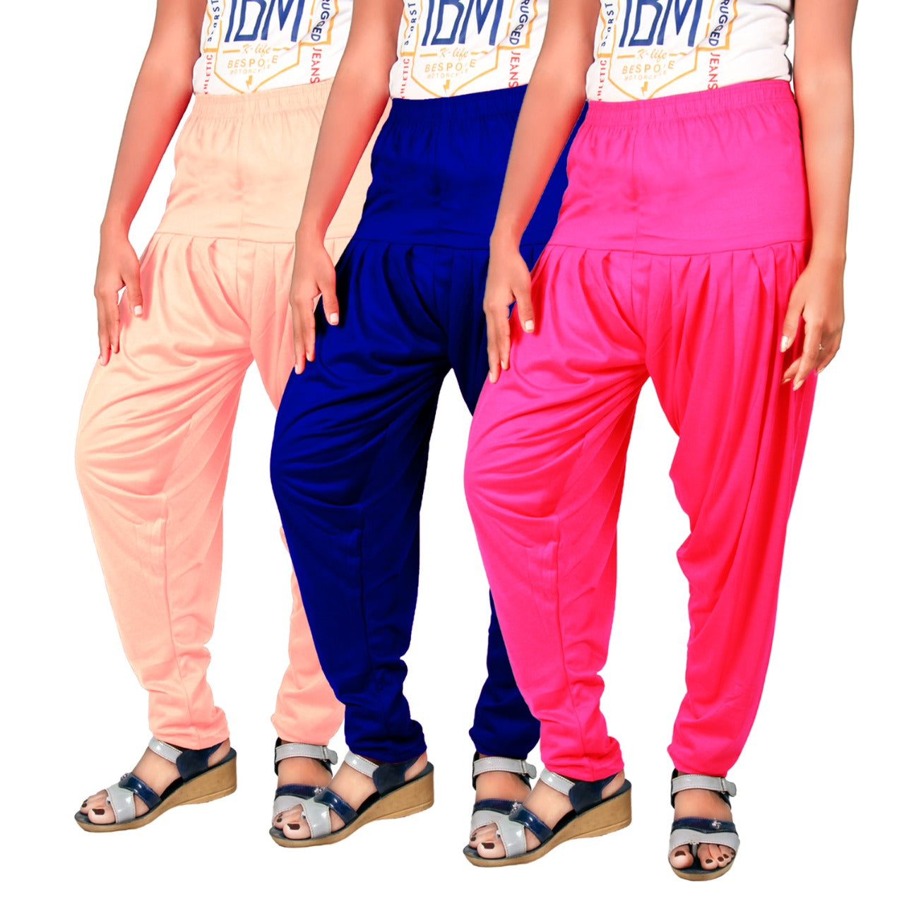 Combo Pack of 3 Cotton Viscose Lycra Dhoti Patiyala Salwar Bottom Pants for Women