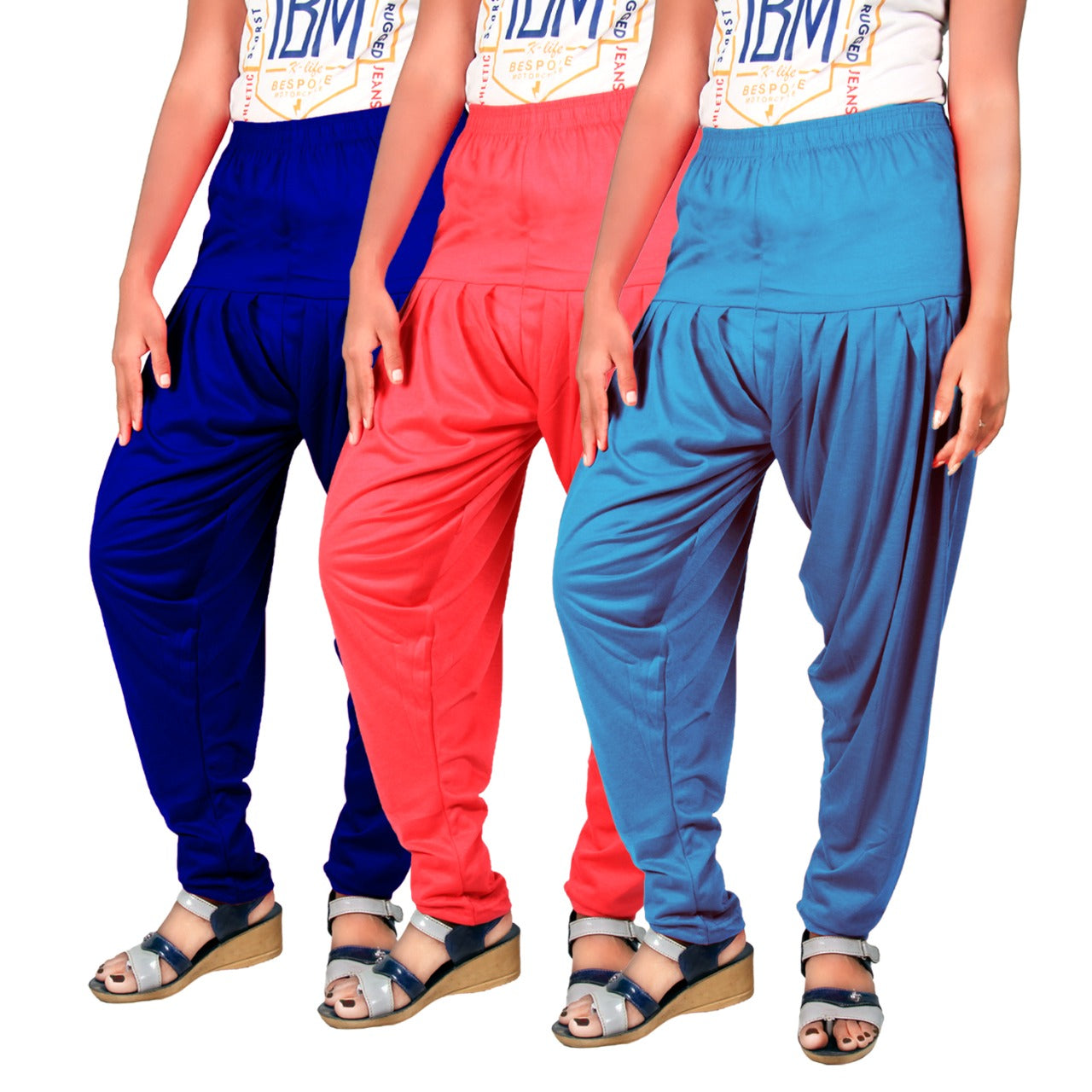 Combo Pack of 3 Cotton Viscose Lycra Dhoti Patiyala Salwar Bottom Pants for Women