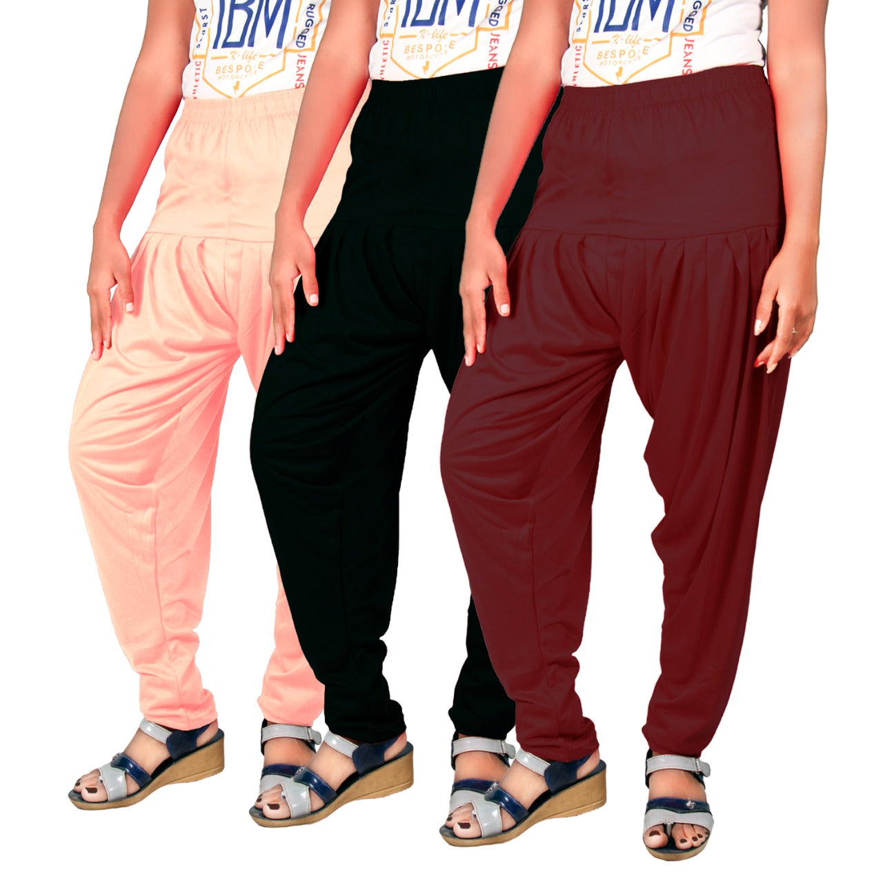 Combo Pack of 3 Cotton Viscose Lycra Dhoti Patiyala Salwar Bottom Pants for Women