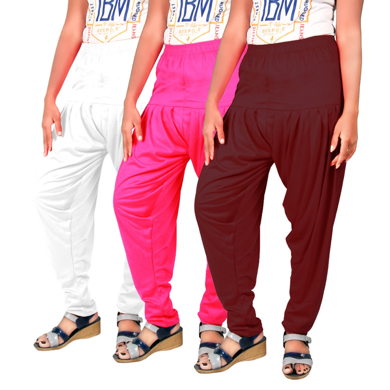 Combo Pack of 3 Cotton Viscose Lycra Dhoti Patiyala Salwar Bottom Pants for Women