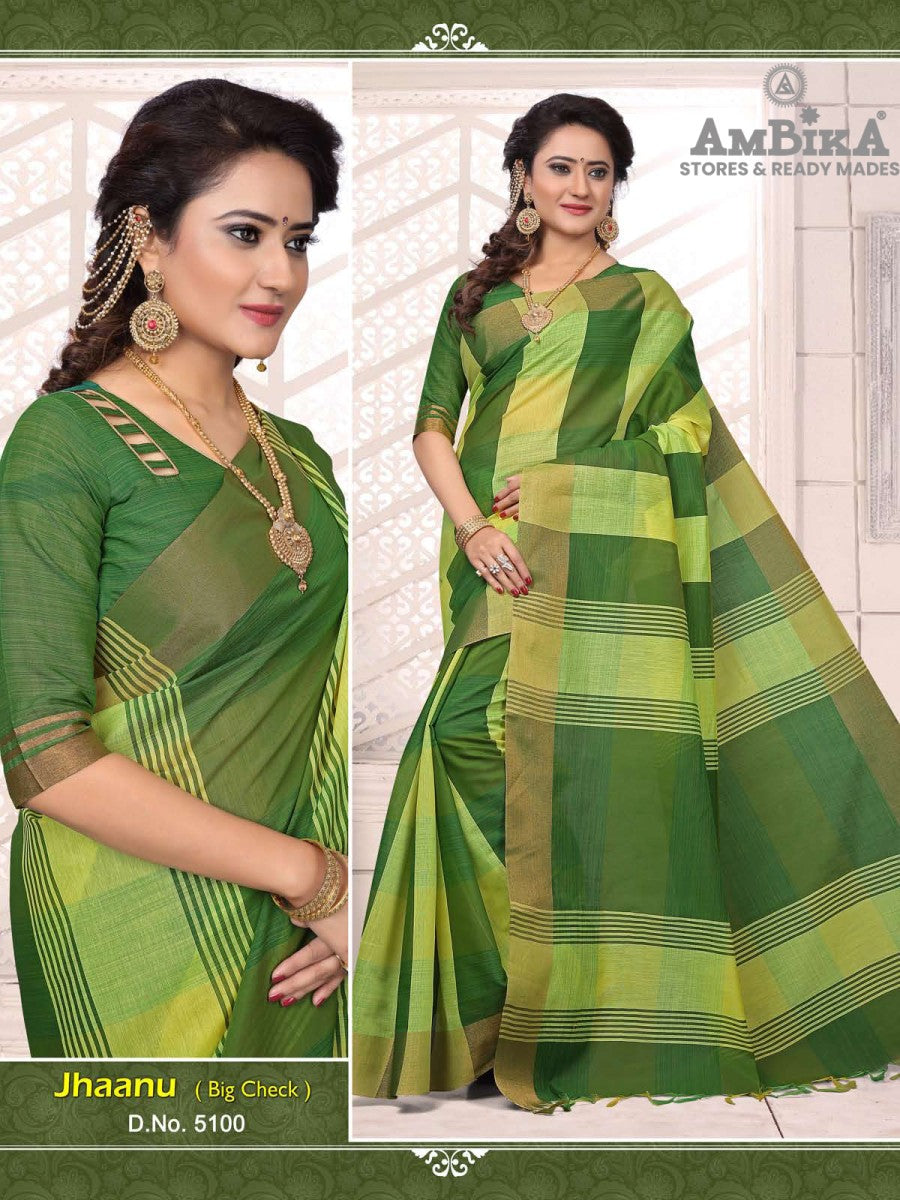 JHAANU SILK COTTON SAREE Checked with Blouse Piece for Womens