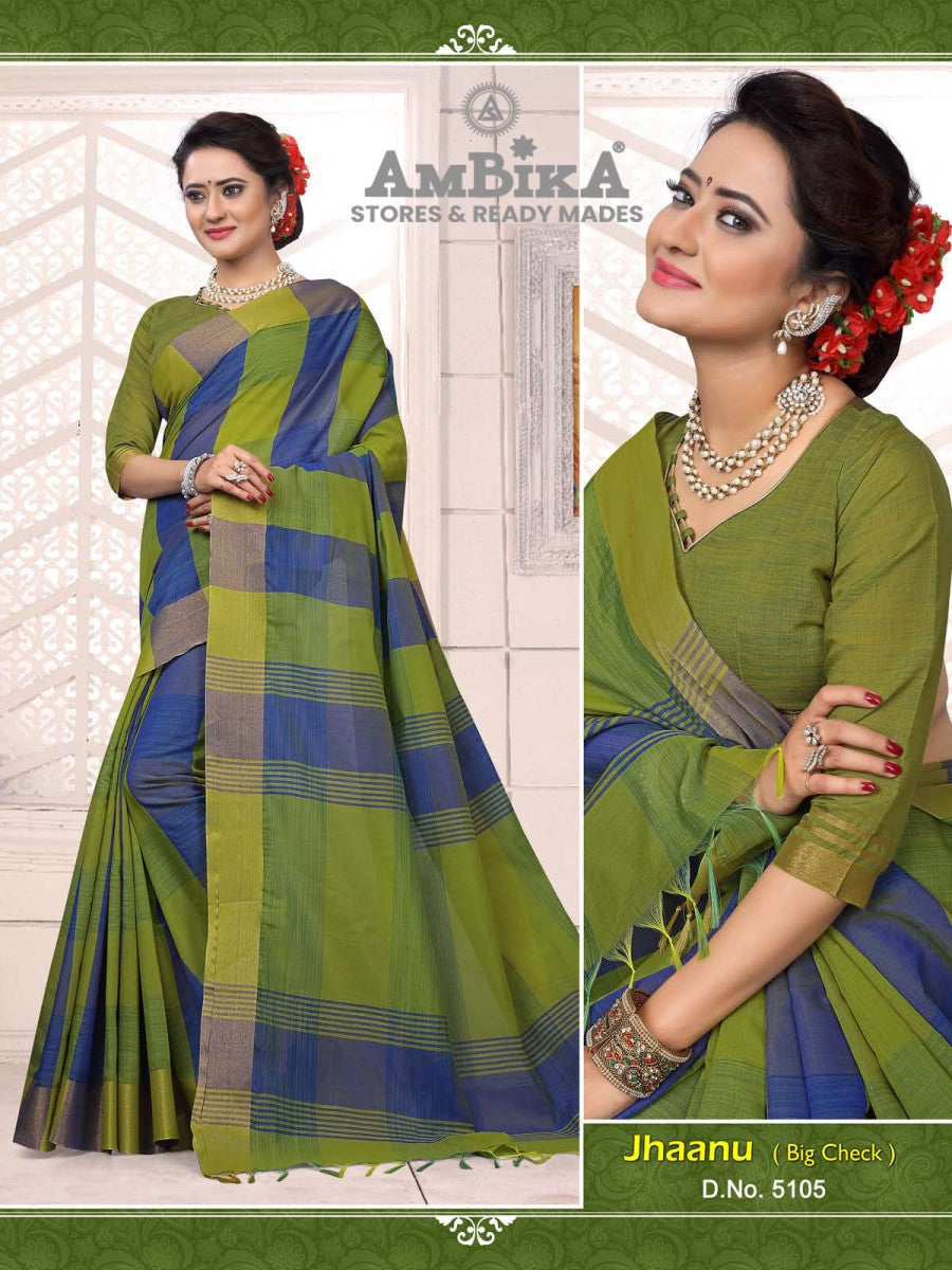 JHAANU SILK COTTON SAREE Checked with Blouse Piece for Womens