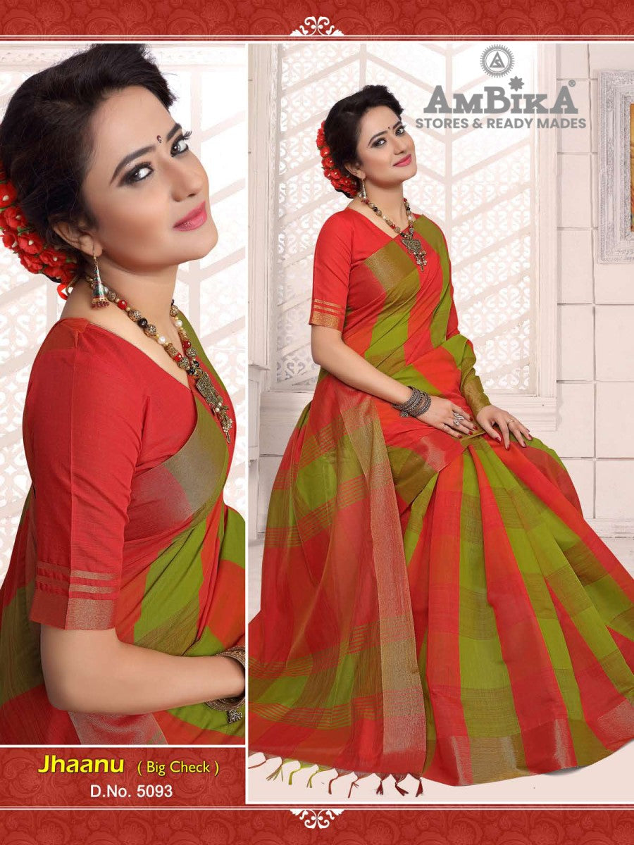 JHAANU SILK COTTON SAREE Checked with Blouse Piece for Womens