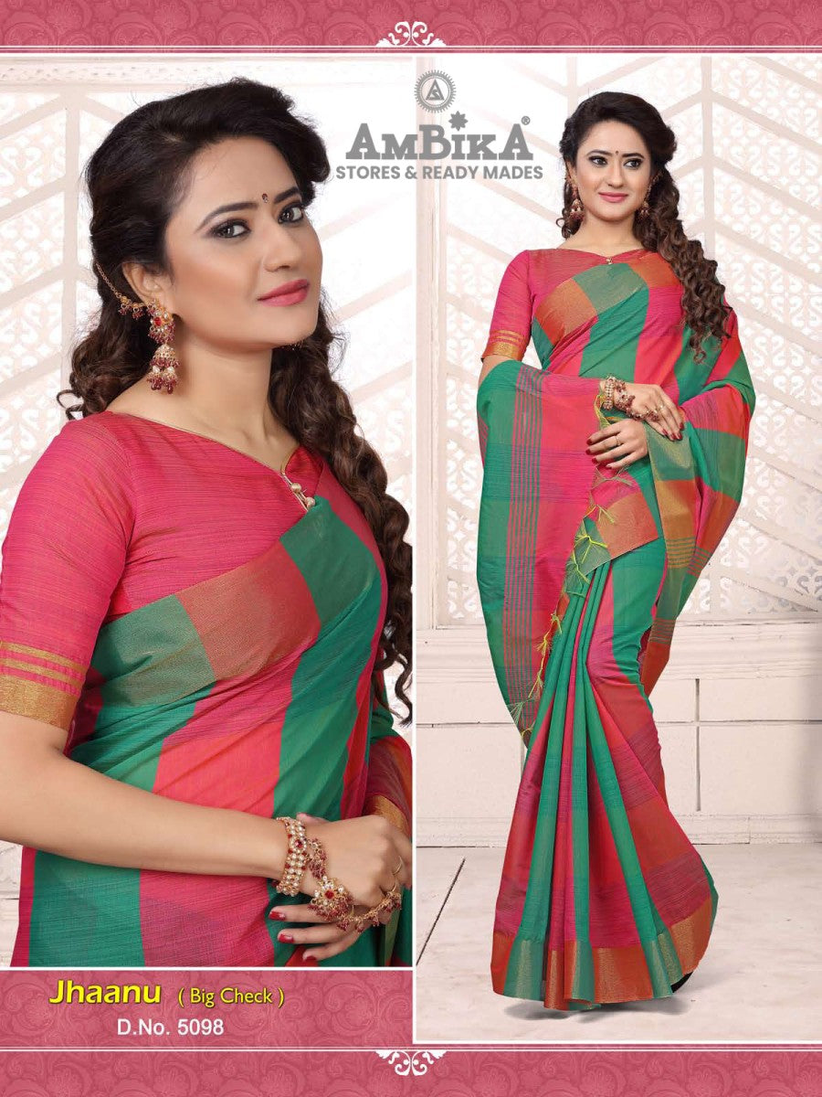 JHAANU SILK COTTON SAREE Checked with Blouse Piece for Womens