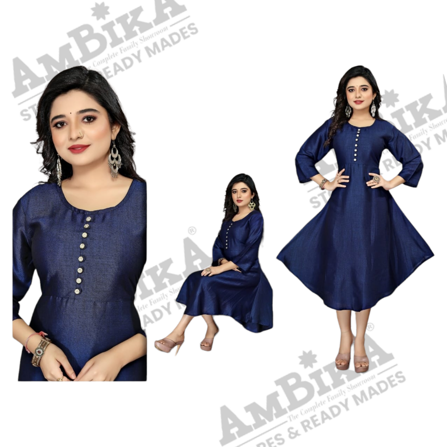 Women's Pure Cotton Plain Kurtis Tops with 3/4 Sleeves
