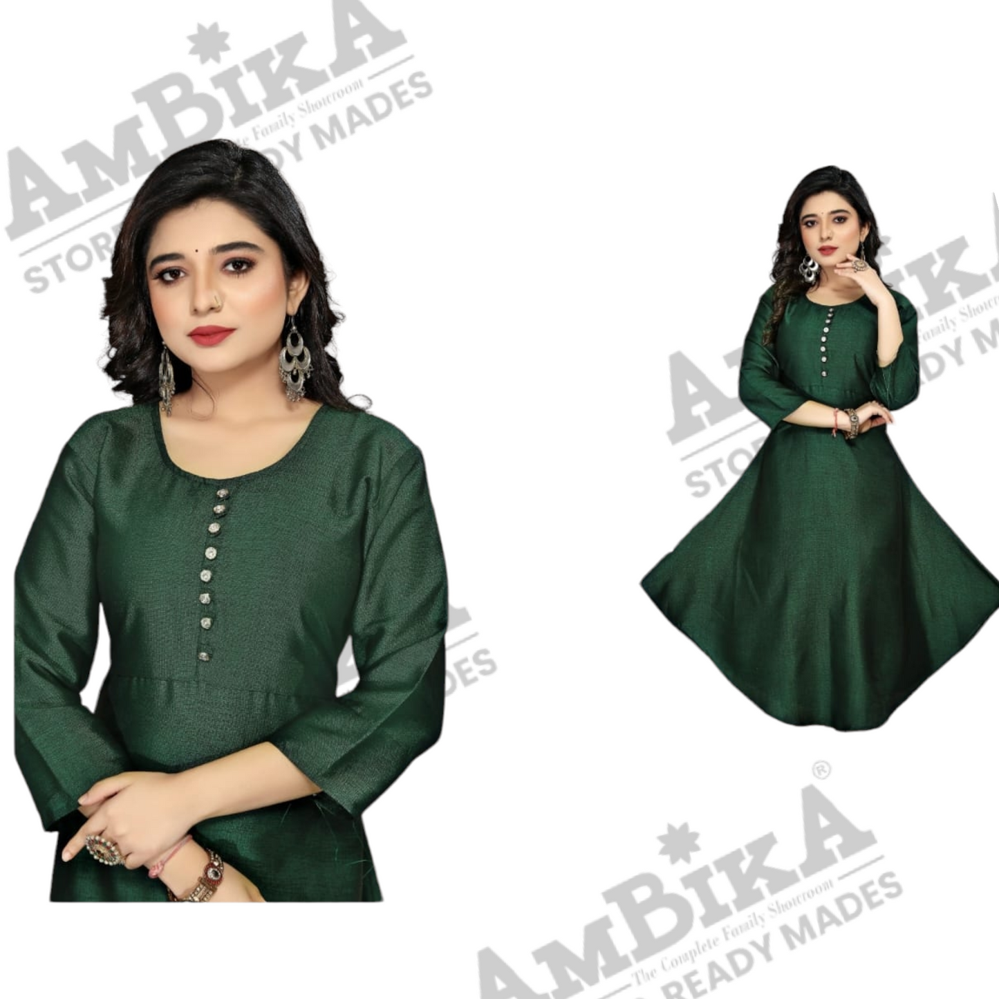 Women's Pure Cotton Plain Kurtis Tops with 3/4 Sleeves