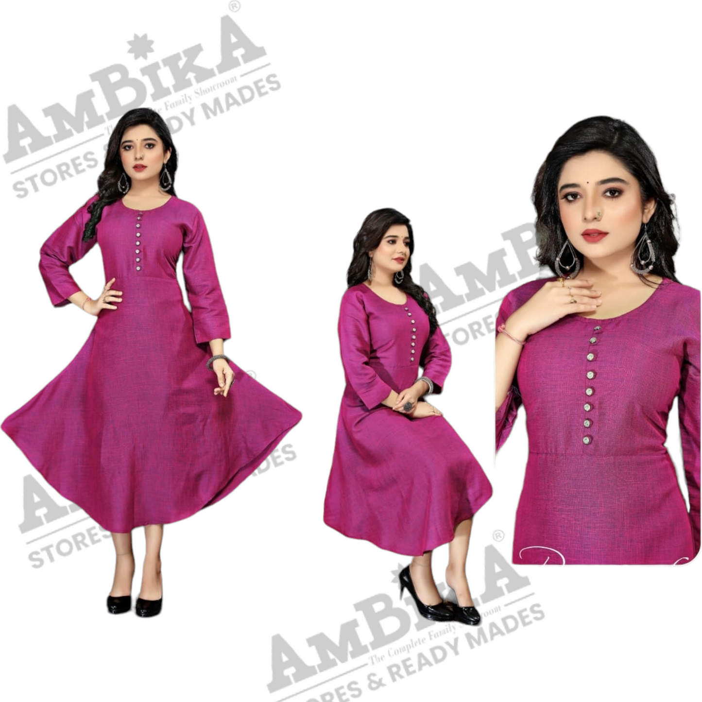 Women's Pure Cotton Plain Kurtis Tops with 3/4 Sleeves