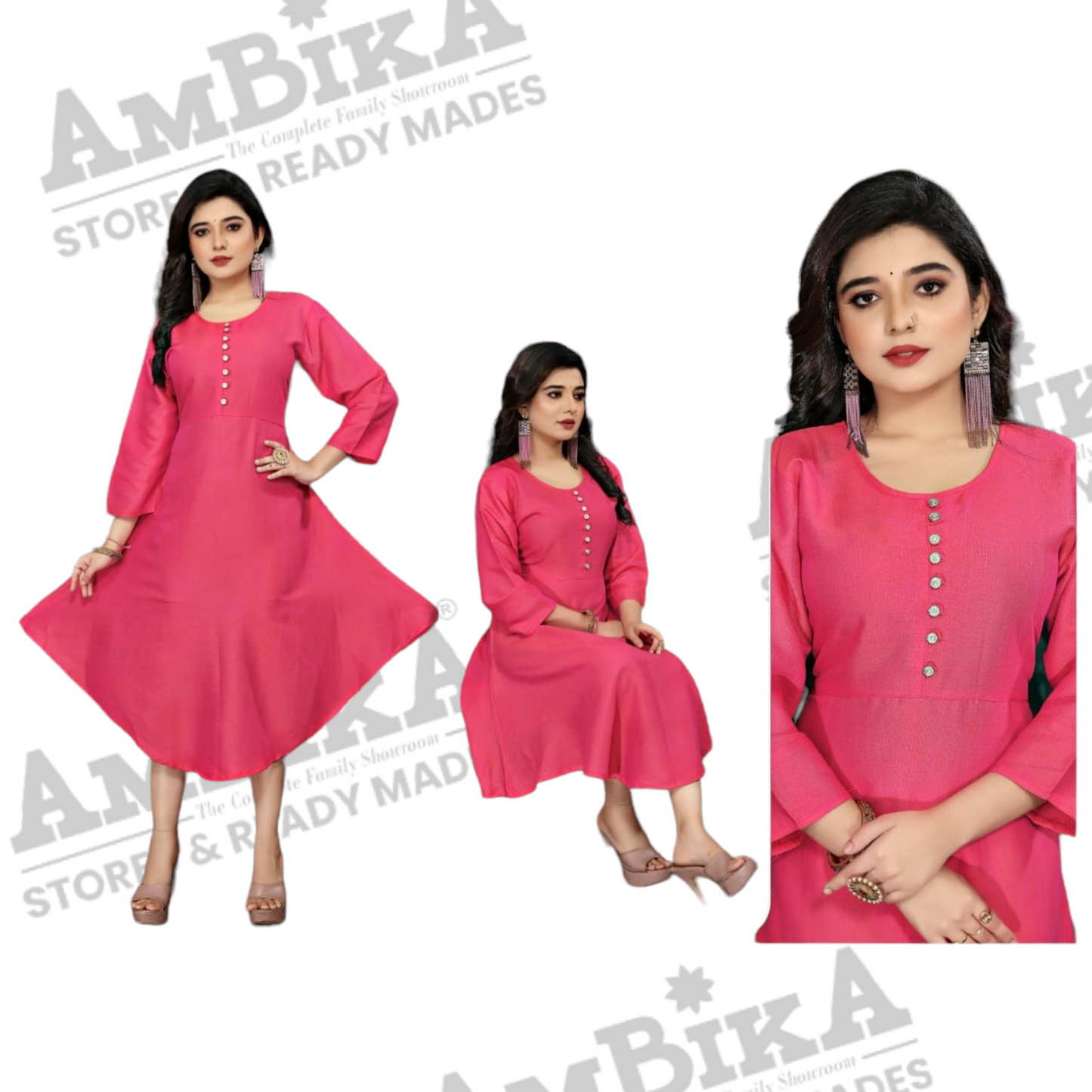 Women's Pure Cotton Plain Kurtis Tops with 3/4 Sleeves