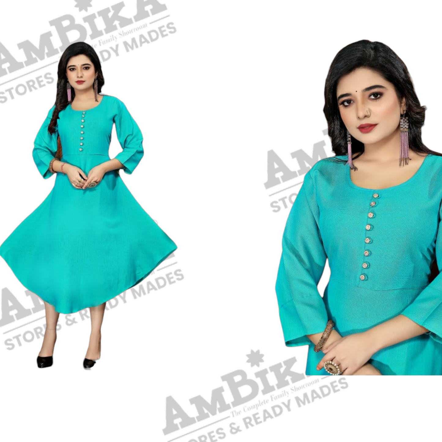 Women's Pure Cotton Plain Kurtis Tops with 3/4 Sleeves