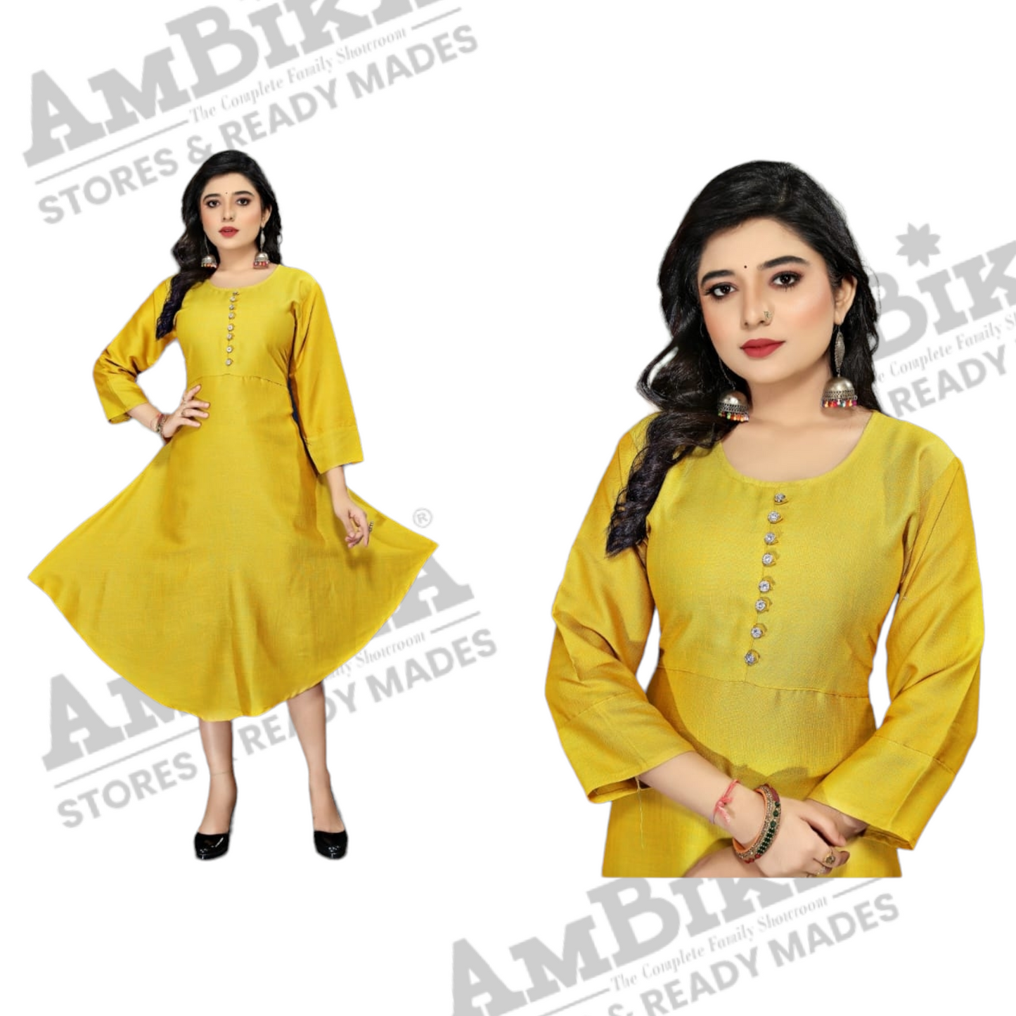Women's Pure Cotton Plain Kurtis Tops with 3/4 Sleeves