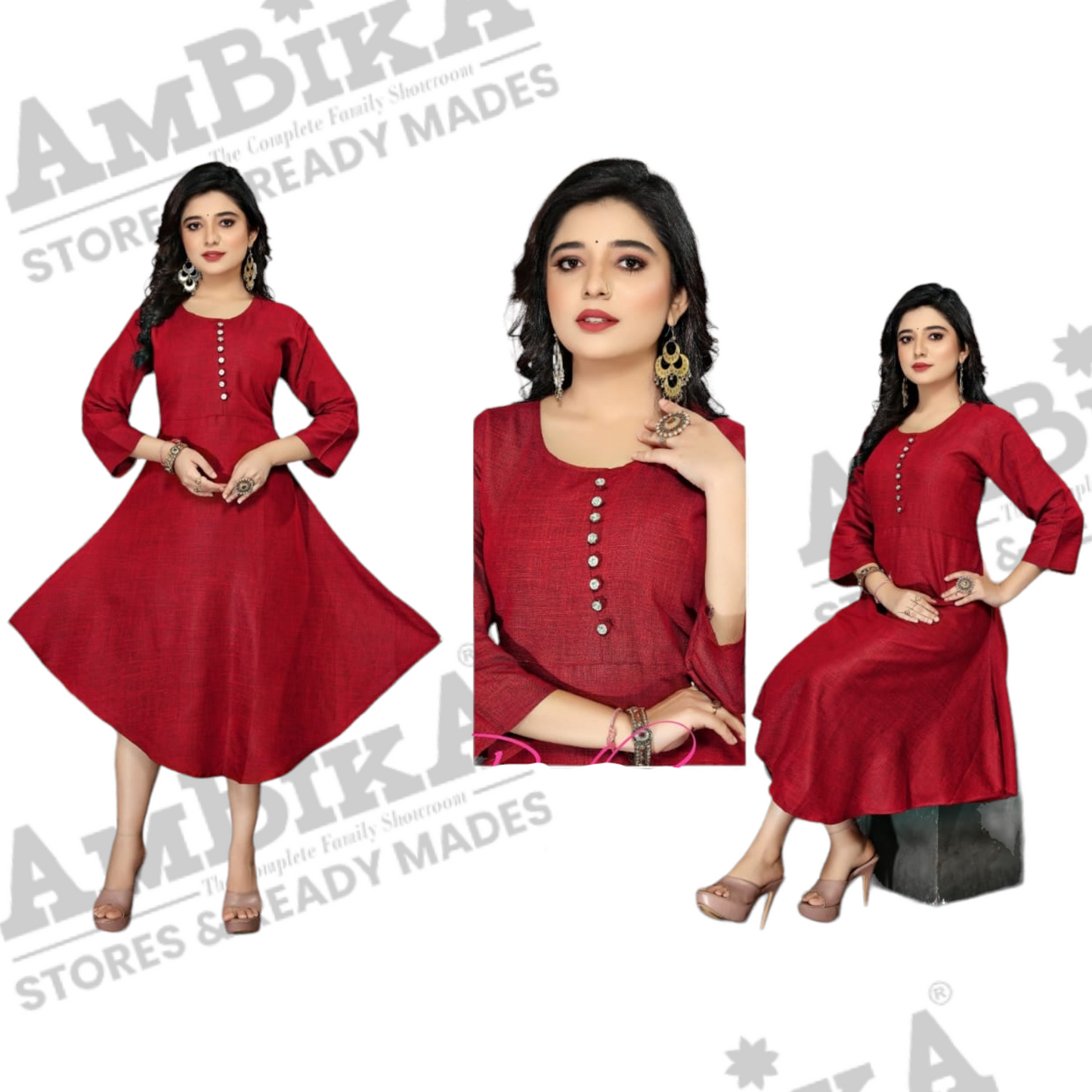 Women's Pure Cotton Plain Kurtis Tops with 3/4 Sleeves