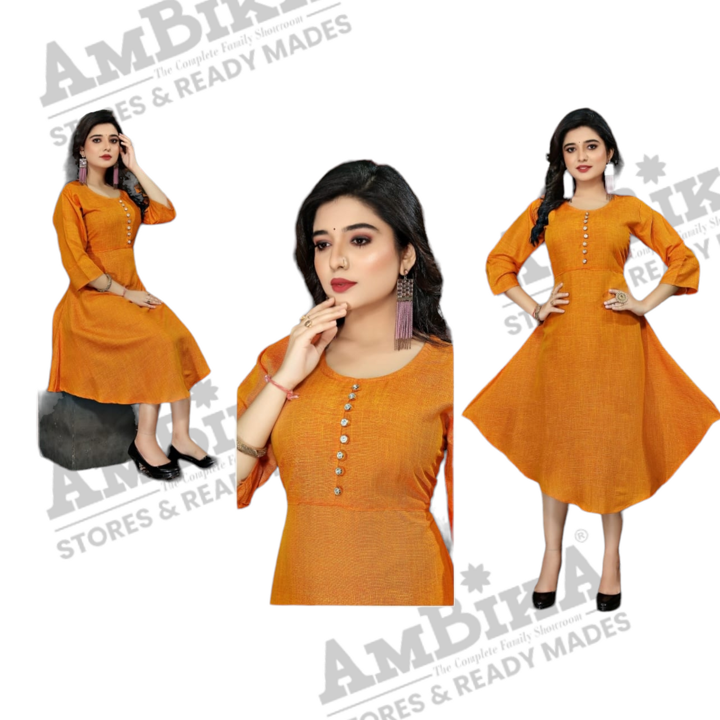 Women's Pure Cotton Plain Kurtis Tops with 3/4 Sleeves