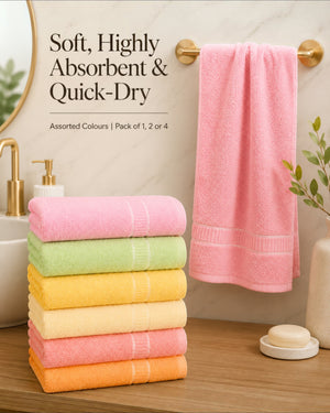 100% Cotton Large Bath Towels for Men & Women – Soft, Highly Absorbent & Quick-Dry – 70×140 cm, 400 GSM, Assorted Colours, Pack of 1, 2 or 4