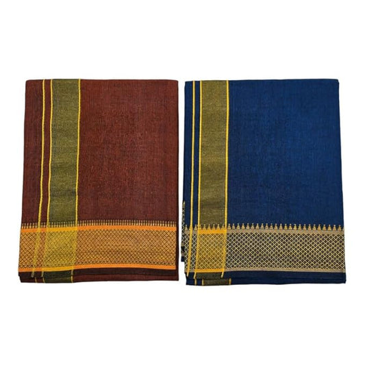 Cotton Color Dhotis for Men | Devotional or Temple Wear Dhoti | Mundu for Men | Padayappa Border Dhoti for Puja, Festivals, Religious and Casual Home Wear