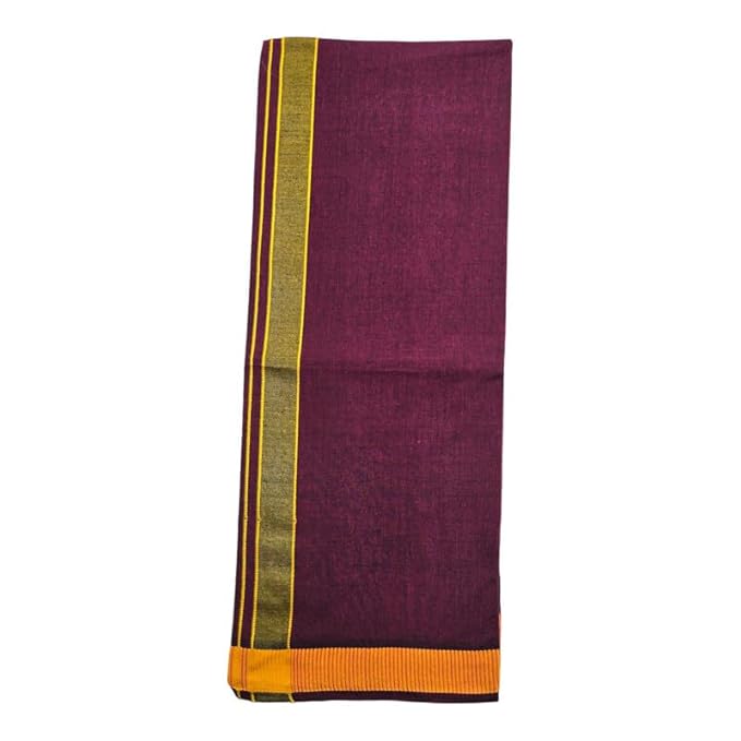 Men's Pure Cotton Colorful Dhotis with Gold Border - Size 2 MTR Single Dhoti- 4 Muzham | Dhoti for Puja, Festivals, Religious and Casual Home Wear
