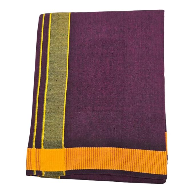 Men's Pure Cotton Colorful Dhotis with Gold Border - Size 2 MTR Single Dhoti- 4 Muzham | Dhoti for Puja, Festivals, Religious and Casual Home Wear