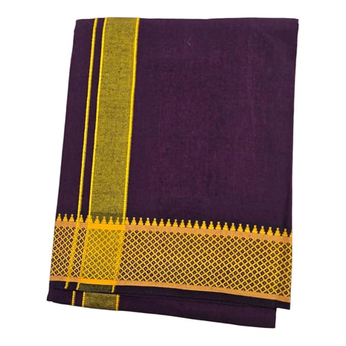 Cotton Color Dhotis for Men | Devotional or Temple Wear Dhoti | Mundu for Men | Padayappa Border Dhoti for Puja, Festivals, Religious and Casual Home Wear