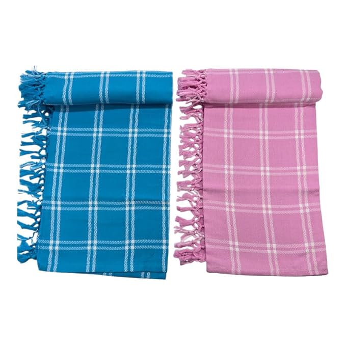 Bath Premium Cotton Towels | Light Weight Turkish Style Checks Bath Towels for Men | (30 X 65 CM, Large Size) Luxuriously Soft & Checks Pattern Towels