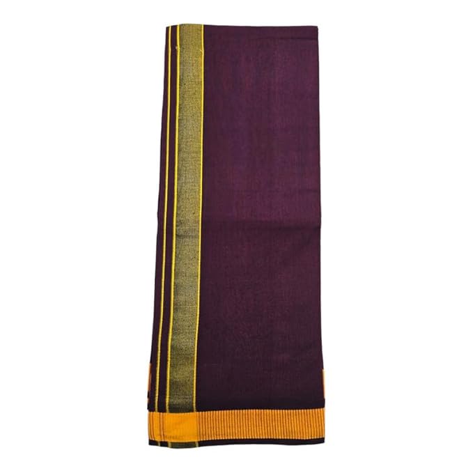 Men's Pure Cotton Colorful Dhotis with Gold Border - Size 2 MTR Single Dhoti- 4 Muzham | Dhoti for Puja, Festivals, Religious and Casual Home Wear