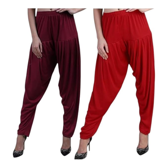 Women's Relaxed Fit Cotton Viscose Lycra Dhoti Patiyala Salwar Harem Bottoms Pants for Women's (PACK 2)