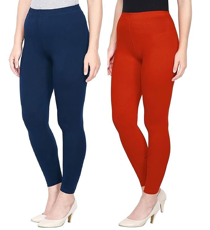 Super Stretchable Ankle Length Leggings for Women | Regular Fit Lycra Leggings for Women's and Girls (PACK 2)