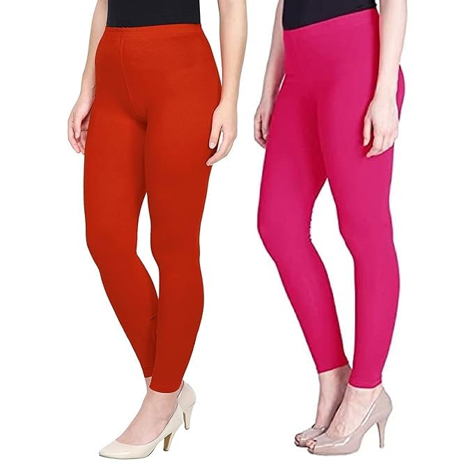 Super Stretchable Ankle Length Leggings for Women | Regular Fit Lycra Leggings for Women's and Girls (PACK 2)