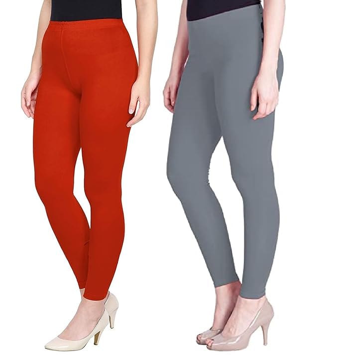 Super Stretchable Ankle Length Leggings for Women | Regular Fit Lycra Leggings for Women's and Girls (PACK 2)