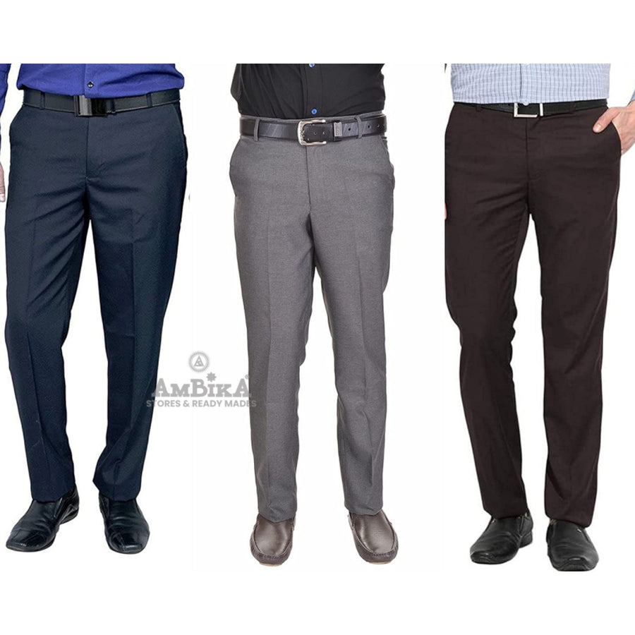 Men's Formal Trousers (Pack of 3) [COBALT,BLUE,BROWN]