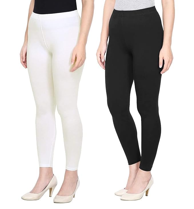 Super Stretchable Ankle Length Leggings for Women | Regular Fit Lycra Leggings for Women's and Girls (PACK 2)