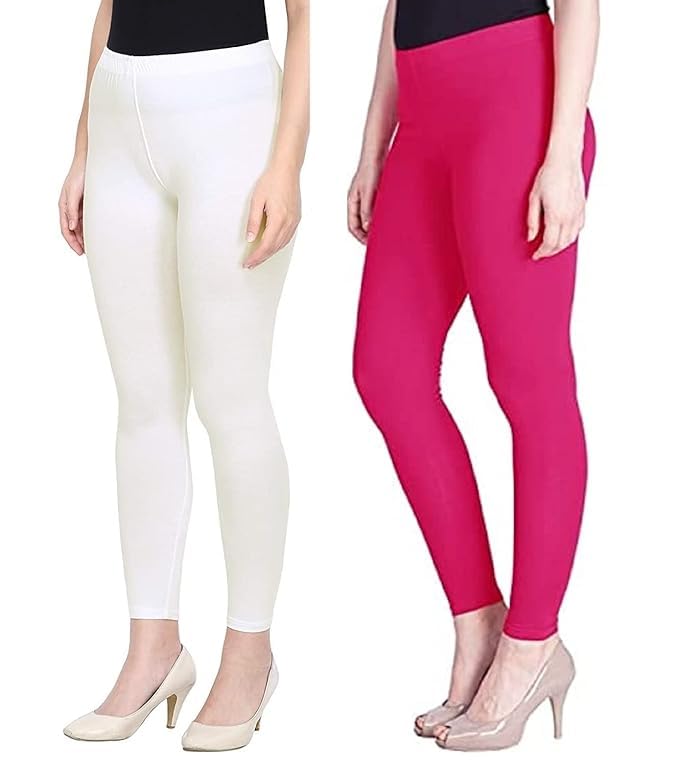 Super Stretchable Ankle Length Leggings for Women | Regular Fit Lycra Leggings for Women's and Girls (PACK 2)
