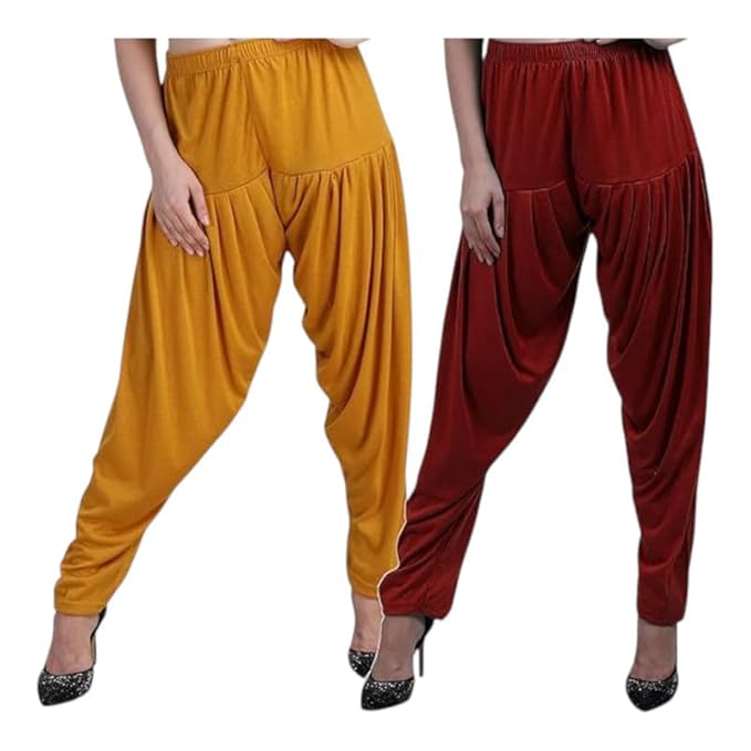 Women's Relaxed Fit Cotton Viscose Lycra Dhoti Patiyala Salwar Harem Bottoms Pants for Women's (PACK 2)