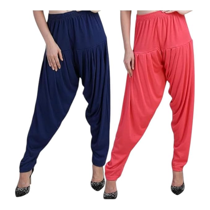 Women's Relaxed Fit Cotton Viscose Lycra Dhoti Patiyala Salwar Harem Bottoms Pants for Women's (PACK 2)
