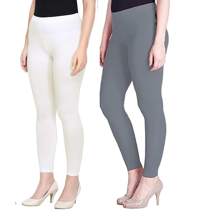 Super Stretchable Ankle Length Leggings for Women | Regular Fit Lycra Leggings for Women's and Girls (PACK 2)