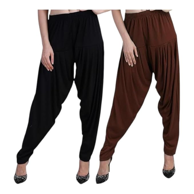 Women's Relaxed Fit Cotton Viscose Lycra Dhoti Patiyala Salwar Harem Bottoms Pants for Women's (PACK 2)
