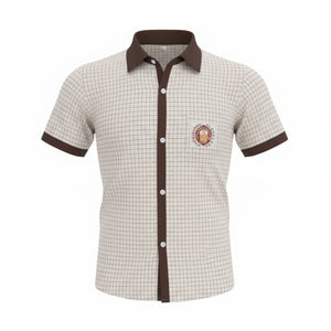 Vivekananda Chennai School Uniform Brown Half Sleeve Shirt, Formal Readymade Stitched Shirt for Boys Students