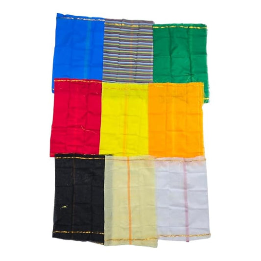 Navagraha Cloth Set for Navagraha Shanti Pooja - (14 x 19 inch) Navagraha Raw Silk Cotton Cloths | Puja Kapda Vastra Cloth for MANDIR Temple (Multicolor, Pack of 9)