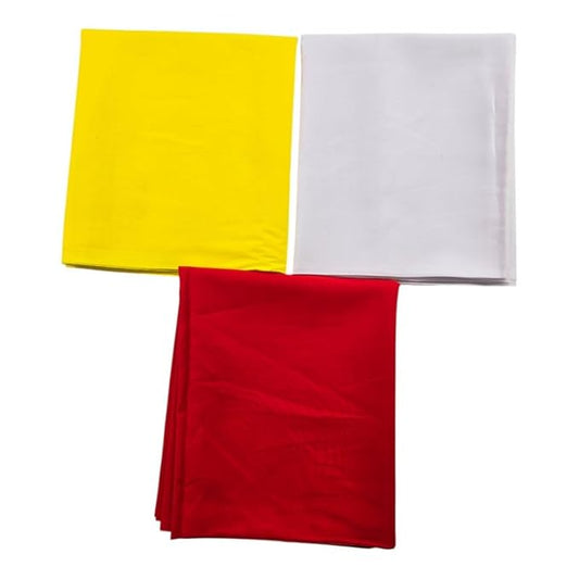 Cotton Plain Pooja Aasan Cloth/Chowki Aasan Kapda - 1 MTR Puja Kapda Vastra Cloth for All God Puja Mandir and Temple - Pack of 3 (Yellow, White and Mango Yellow)