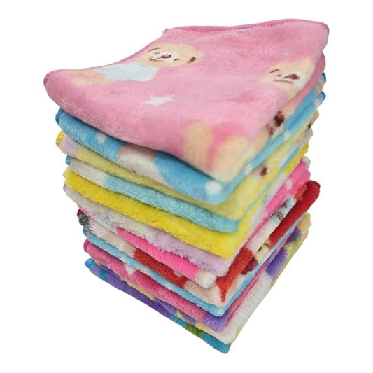 Soft Baby Face Towels  | 25x25 cm | 400 GSM Super Absorbent & Skin-Friendly Washcloths for Kids, Women & Newborns | Multicolor Printed Handkerchief Set (Teddy)